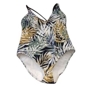 Hurley Tropical Leaf Print One Piece Swimsuit - Green, Gold, Black, Nwot